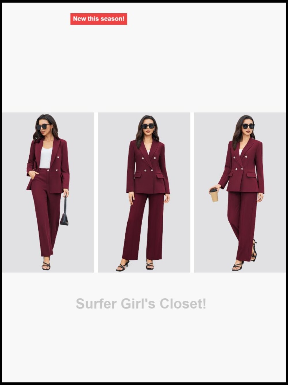 2 Piece Blazer & Wide Leg Pants Suit Set Business Casual Workwear - Picture 6 of 6